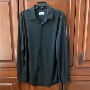 Zara Men's Black Long-Sleeve Stretch Button-Down Shirt